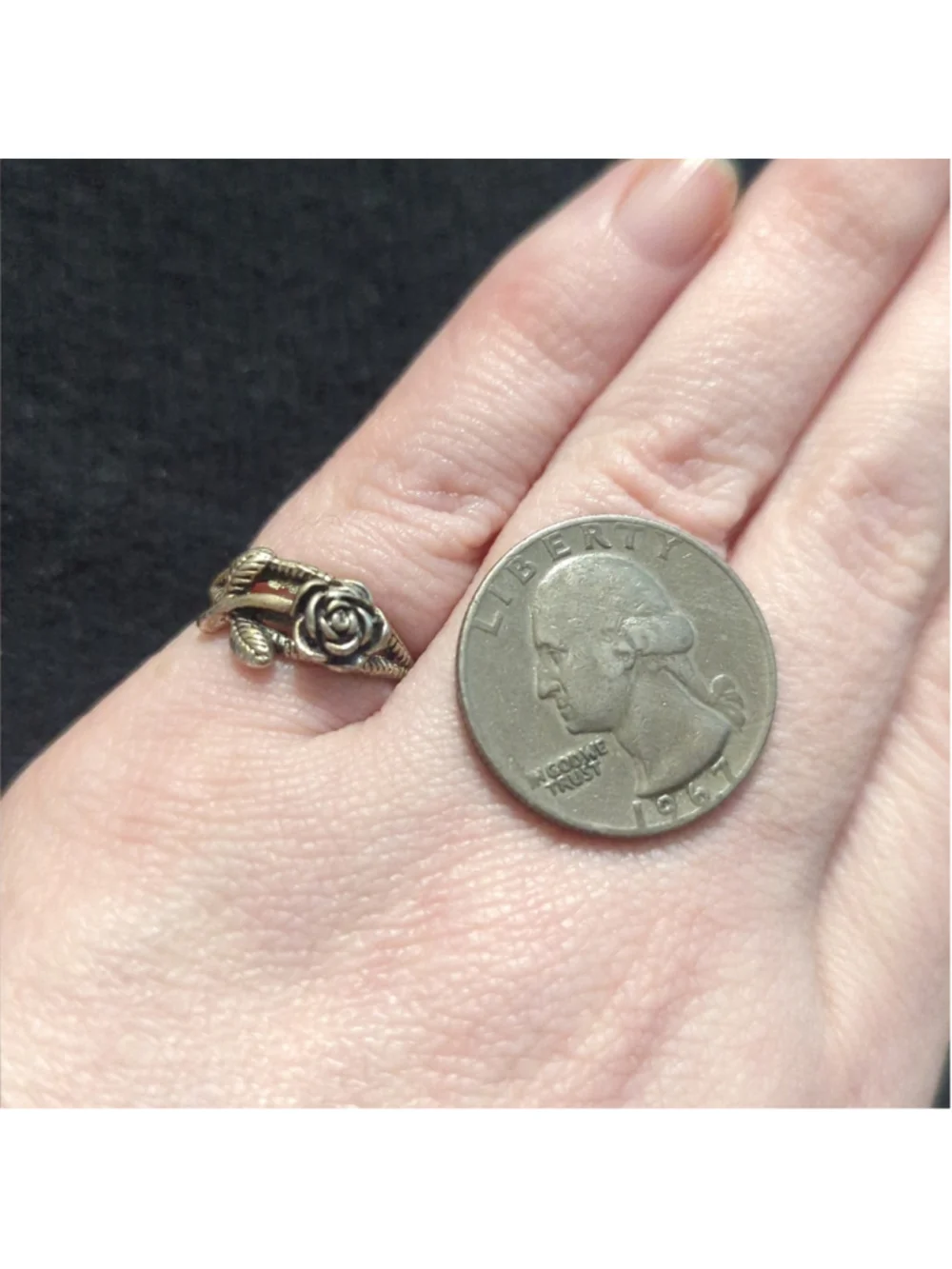Silver Tone Rose Flower Dainty Delicate Statement Ring - size 4